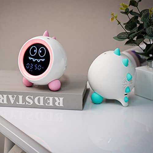 Image of Kids Alarm Clock, Toddler Sleep Training Clock with Night Lights, Sound Machine, Time to Wake Dinosaur Alarm Clock for Children, Gift Ideas for Kids Toddler Boy Girl (Pink)