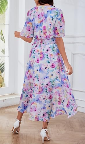 Image of Kormei Womens Short Sleeve Floral Maxi Dress High Low V-Neck Flowy Party Long Dresses