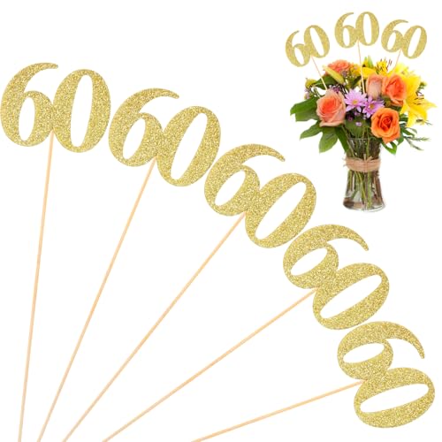 Gold glitter 60th centerpiece sticks