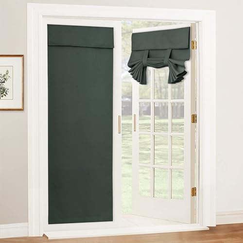 Image of RYB HOME Blackout Curtain for Door Window, Privacy Thermal Insulated Living Room /Dining /Front /Tricia French Door Glass Window Curtains, W26 x L72 inch, 1 Panel, Dark Green