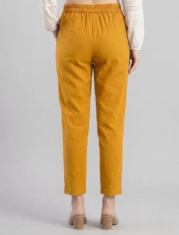 Image of Solid Cotton Woman Trousers Pants Regular Fit Kurti Pant with Drawstring Daily Office Formal Casual Use