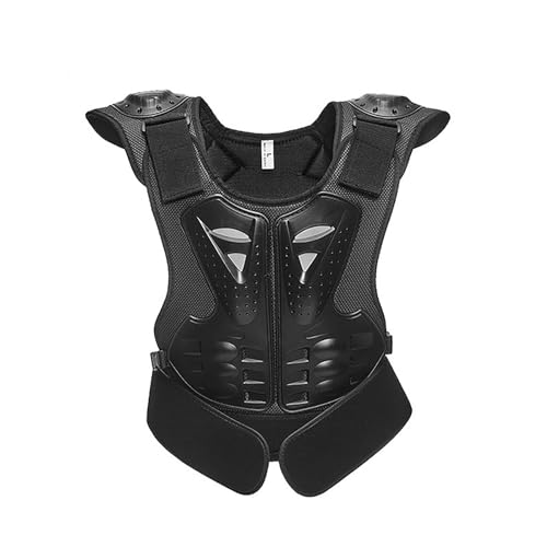 M&Catree Kinder Motorradjacke Brustpanzer Weste-Schutz Motocross Enduro Sport mit Protektoren für 4-15 Jahre alt Kinder - Schwarz, M