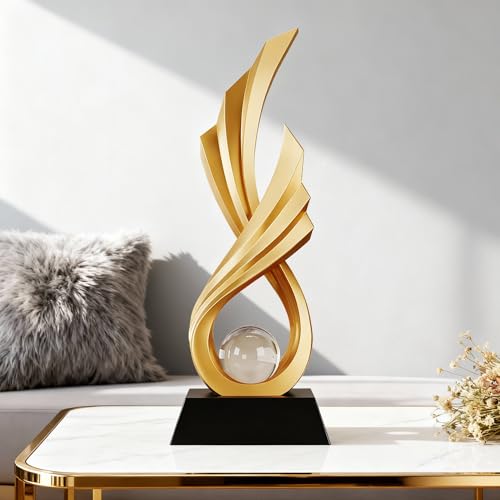 Estatua Abstracta Moderna en Resina Dorada con Esfera de Vidrio miniatura 7