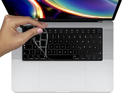 MyGadget Tastaturschutz QWERTZ für Apple MacBook Pro 14 & 16 Zoll (ab 2021 - M1 Max / Pro) & Air 13 " (ab 2022 - A2681 M2 Chip) - Folie für deutsche Tastatur - Keyboard Cover - Schwarz