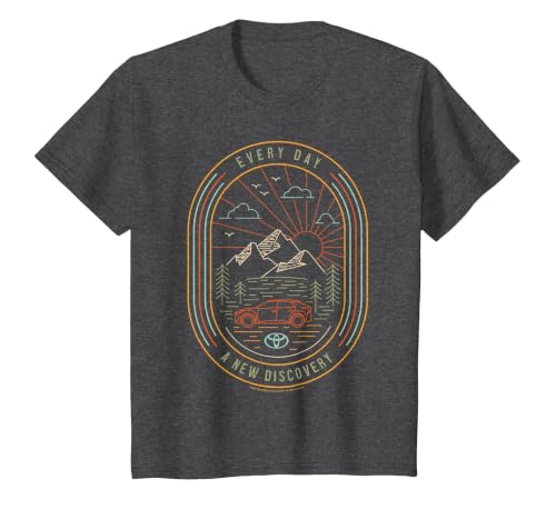 Toyota Every Day A New Discovery Colorful Retro Outline Logo T-Shirt, Youth, Dark Heather Grey, 2T