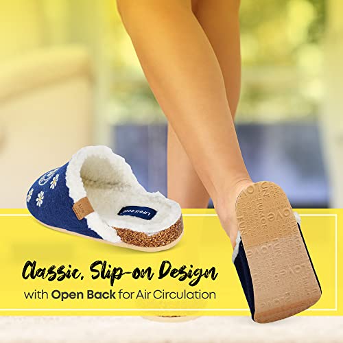 Life Is Good Women's Closed Toe Mule Slippers, 302891W - Indoor/Outdoor Soft Slip-On - Comfortable Lightweight Plush Slide With Cushioned Support & Eva Outsoles (Darkest Blue/Daisy - Size 9) #TOP5