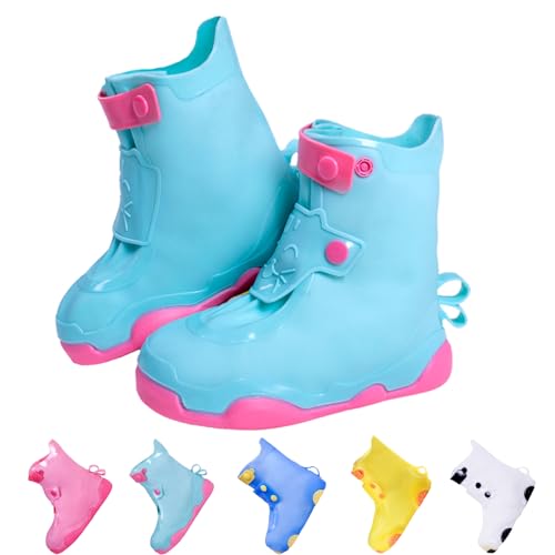 MLUUHK Kids Waterproof Rain Shoe Covers,Reusable Shoe Covers, Non-Slip Galoshes for Boys and Girls (Green, 11-11.5)