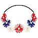 Lux Accessories Women's Red White Blue American Flag Patriotic Floral Flower Crown Stretch Headband