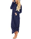 GIKING Women's Casual Hoodies Long Sleeve Split Hooded Long Maxi Sweatshirt Dress with Pockets 2023 Fall Fashion(Navy,S)