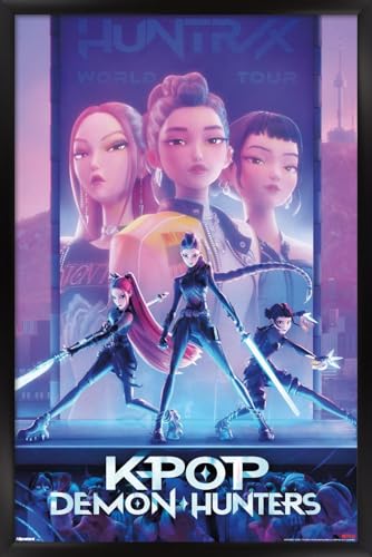 Image of Netflix KPop Demon Hunters (2025) - One Sheet Wall Poster, 34L inch x 22.4W inch, Black Framed Version
