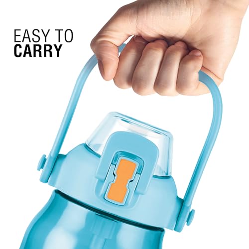 Image of MILTON Juwel 1000 Premium Crystal Clear Unbreakable Material Sipper Water Bottle|BPA Free|One-Touch Open|Leak-Proof|Sturdy Handle Cum Mobile Holder|Ideal for Office, School, Gym, 975ml, Turquoise Blue