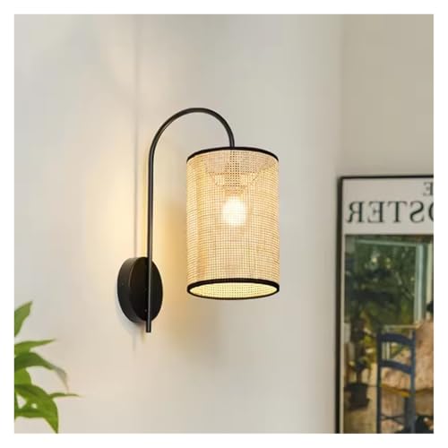 JXHSWDG Lámpara de Pared de ratán Japonesa, Apliques de Pared de bambú Hechos a Mano Vintage, Luces de Espejo de Noche para Dormitorio, Accesorios de iluminación para Interiores,