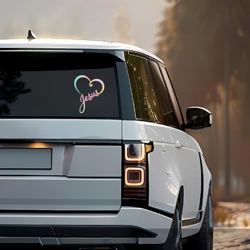 Image of Jesus Heart Car Decal Pastel Rainbow Sticker - Minimalist Christian Cursive Vinyl Decal, Cute Faith Love Bumper Sticker, Aesthetic Gift for Teen Girls Christian Young Women