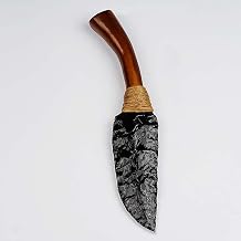 Retro Obsidian Knife with Wood Handle and Rope Wrap Crank Energy Knife