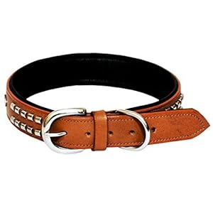 PetsUp Dog Leather Collar With Designer Studs, 67x3x0.5 Cm, Tan Color-Large
