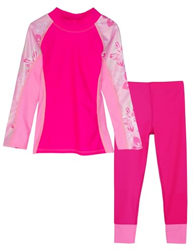 Image of Tuga Girls Long Sleeve Rash Guard and Swim Legging Bathing Suit Set, UPF 50+