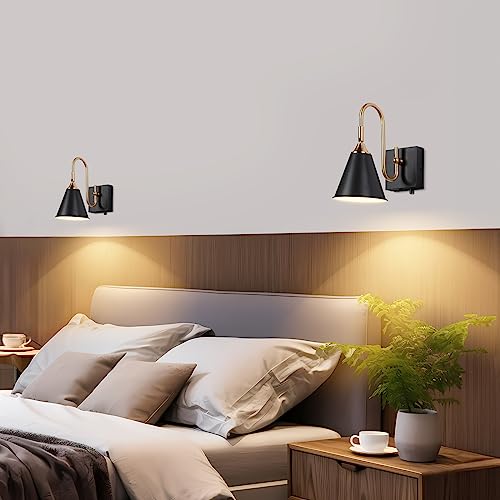 Image of Plug in Sconce with Dimmable Switch and USB Port, Vintage Adjustable Lighting Angle Wall Lamp,Black Industrial Bedside Light for Bedroom, Living Room and Hotel