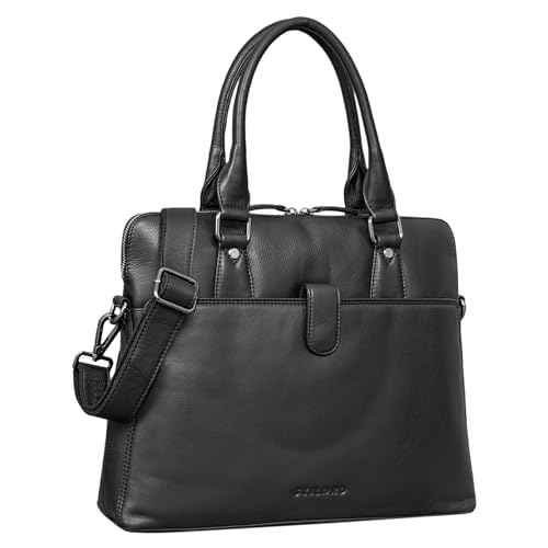 STILORD 'Vivienne' Business Tasche Leder Damen Vintage Umhängetasche Elegante Aktentasche Laptoptasche für 13,3 Zoll große Schultertasche Echtleder, Farbe:schwarz