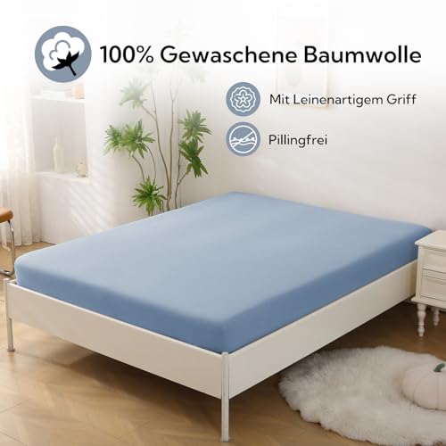 SOULFUL Spannbettlaken 160x200cm 2er Set, 100% Baumwolle Haiya Blau – Ansicht 2