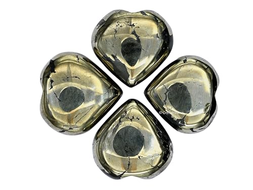Image of Certified Pyrite Crystal Heart Palm Pebbles Stones for Anxiety Stress Relief Massage - AAA Grade Original Healing Gemstone Agate Heart Palm Stone for Yoga Meditation Spiritual