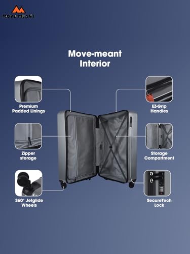 Image of Move-Meant Travel PRO Cabin Size Trolley Bag for Travel, 55cm, Silver - Small Hard Shell Luggage - 360 Degree Spinner Wheels - Unisex - Polycarbonate Suitcase - Combination Lock - Flight Short Trips