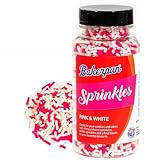 Bakerpan Pink and White Jimmies Sprinkles - 4.3 Ounces Sprinkles for Cake Decorating - Edible Pink Sprinkle For Cupcakes, Ice Cream, Cake Decorations (Made in USA)