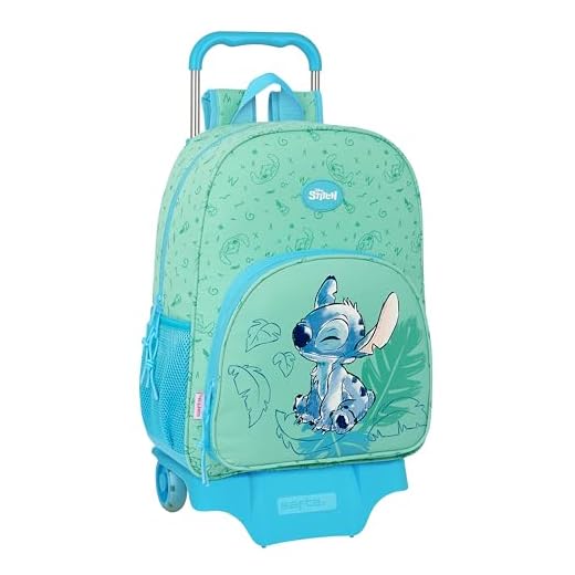 Safta STITCH ALOHA - Mochila Escolar con Carro 905, Ideal para Niños de Diferentes Edades, Cómoda y Versátil, Calidad y Resistencia, 33x14x42 cm, Color Turquesa