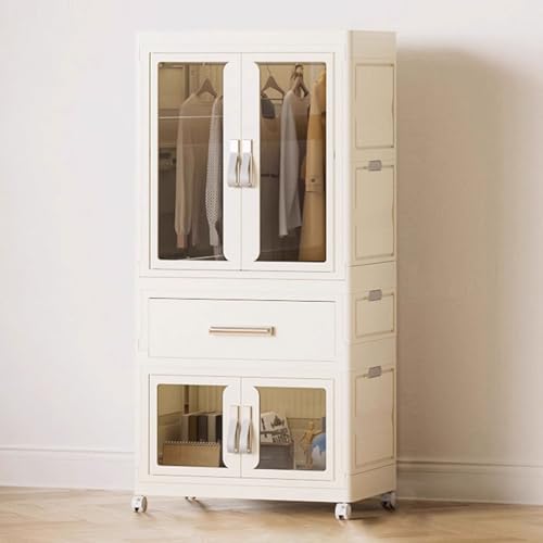 Muebles Almacenaje Roperos De Dormitorio Armario Portátil for Ropa con Ruedas Universales Y Asa Hecho De PP Diseño Plegable Cierre Magnético(54 * 34 * 112cm)