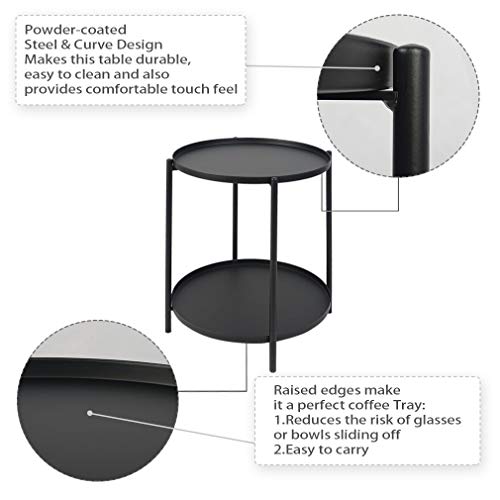 Round 2 Tier Metal Coffee Table with Removable Tray for Outdoor and Indoor Use – Image 6