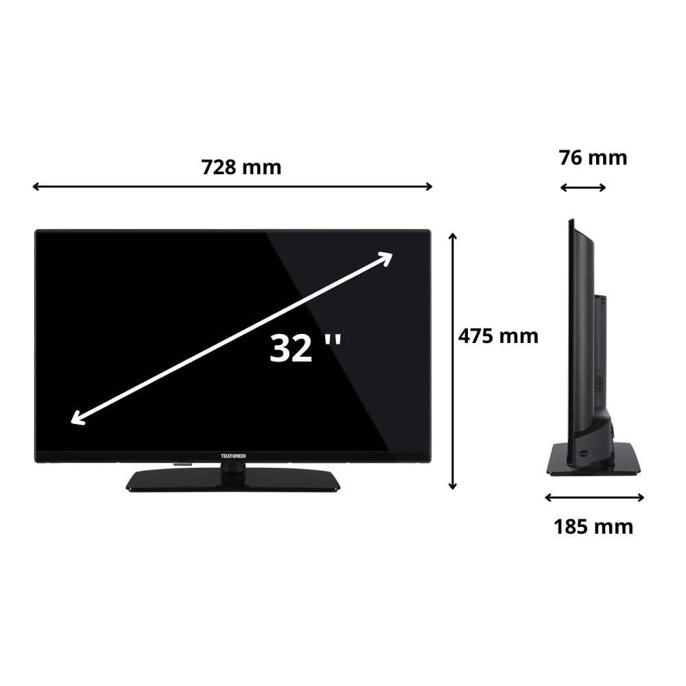 TELEFUNKEN TV 32" HD Ready 32TENSHDZ, TV LED 32 Pollici, Digitale DVB-T2/C/S2, USB, HDMI, uscita audio digitale, Hotel Mode, 2024