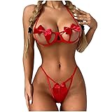 Sexy Lingerie for Women Hollow Out Bowknot Erotic Underwear Suspenders Bra+Briefs Set Sleepwear for Sex Naughty Play Red