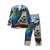 DDSFvbv Blue Parrot Hugging 1 Herren-Pyjama-Set, langärmelig, weiche...