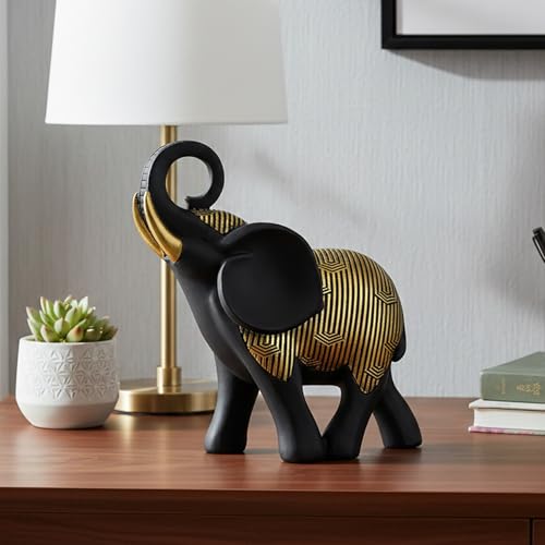 Figura decorativa de elefante negro y dorado 8.66x7.87x2.76 in miniatura 2