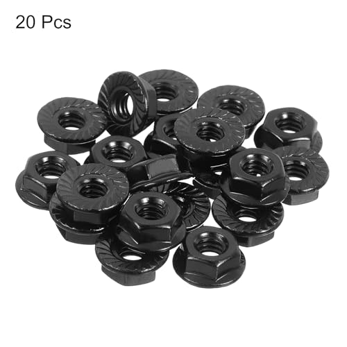 QUARKZMAN 1/4-20 Verzahnte Sechskant-Flanschmuttern, 20 Stück 304 Edelstahl Rutschfeste Sechskant-Flanschmutter, Vollgewinde, Helle Oberfläche, Schwarz