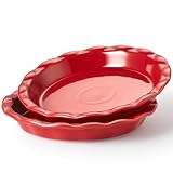 Lareina Ceramic Pie Pans for Baking, 9 Inches Pie Plate for Apple Pie, 36 Ounce Round Baking Dish, Set of 2, Thanksgiving day Gifts for Women, Red