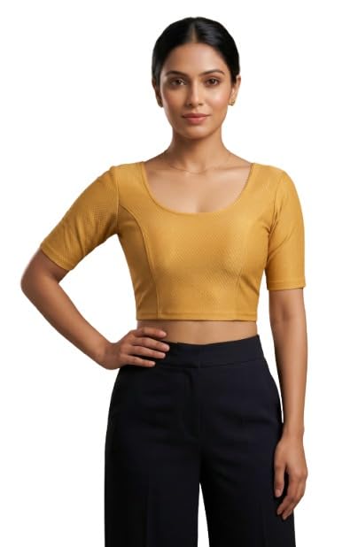 women’s pure cotton stretchable blouse | half sleeve round neck solid black readymade saree blouse | comfortable & breathable fabric