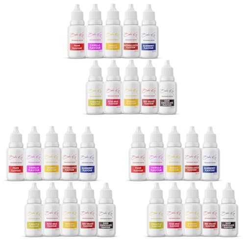Image of BAKE KING Combo of 10 Vanilla, Paan, Mango, Butterscotch, Blueberry, Pineapple, Rose Milk, Banana, Red Velvet and Dark Chocolate Flavour Essence 30 ML Each Making Cakes, Cookies and Ice Creams Liquid Food (Pack of 30)