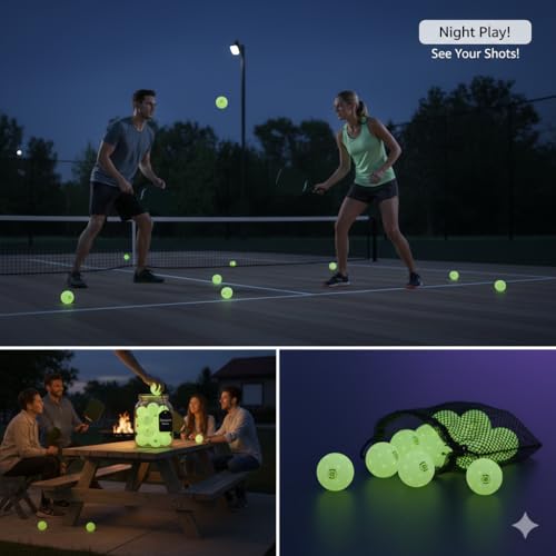 Balles de pickleball d'extérieur phosphorescentes contre l'obscurité