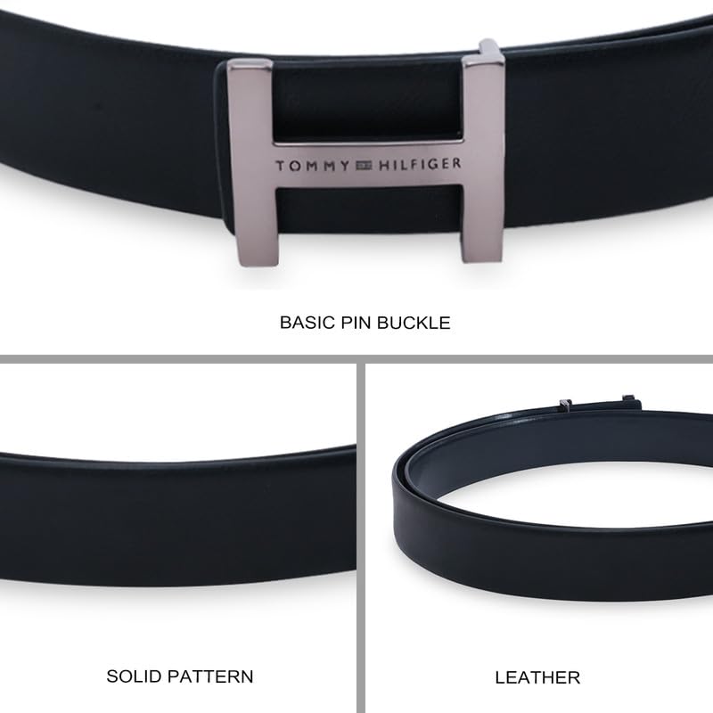 Image of Tommy Hilfiger Men'S Leather Reversible Belt Bulkeley - Matte Gunmetal H Buckle | Perfect For Formal And Casual Wear | Adjustable Waistband | Ideal For Gifting - S (80Cm)