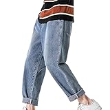 Men's Drawstring Jogger Jeans Casual Harness Feet Trousers Elastic Waist Denim Pants with Pockets, Blue 2, Medium