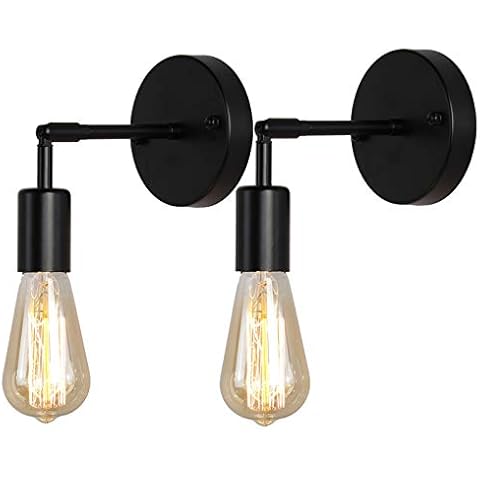 BAODEN 2 Stück Matt Schwarz Badezimmer Wandleuchten Wandlampe E27 retro Vintage Industrie Loft Wandleuchte Pole Wandbeleuchtung Leuchte Cover