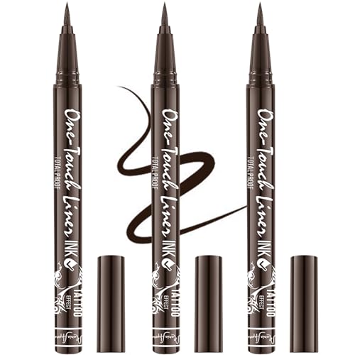 Triple Pack of Vegan-Approved Hypoallergenic Liquid Eyeliner Pens Tattoo Effect Quick Dry Waterproof Smudgeproof Long-lasting & Felt Tip Eyeliner pen: Precision Beauty for Women (Dark Brown)