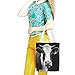 JTREHY Animal Funny Cow Head Black White Canvas Tote Cute Zipper Canvas Bags Exquisite Fashion Single Shoulder Cloth Totes Shopping Lightweight Handbag for Travel Work Gift