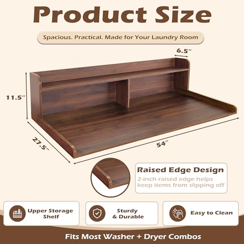 Royxen Laundry Countertop with 2-Tier Shelf Universal Fit, Washer and Dryer Countertop with Storage Space, Shelf Height 11.5 Inches, Solid Wood Core, Walnut by Royxen - Used condition - Image 3