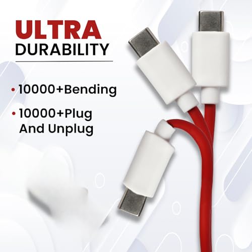 Image of 65W Type C to Type c WARP /Dash C Type Cable Fast Charging, 10000+ Bends Lifespan Compatible for One Plus 11 /11R /10 /10pro /10r /Google Pixel and Other USB-C Type Devices, C to C Cable - 1M Red
