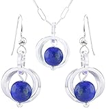 Simple Royal Blue Lapis Lazuli Real Gemstone 925 Sterling Silver Jewelry Gift Set for Women with Dainty Dangle Earrings and Pendant Necklace - 20'