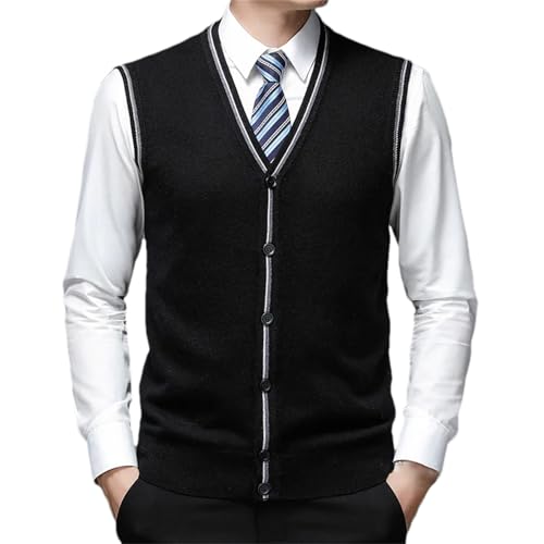 Men's Business Sweater Vest Classic Color Contrast Sleeveless V-Neck Button Down Knitted Cardigan Vest