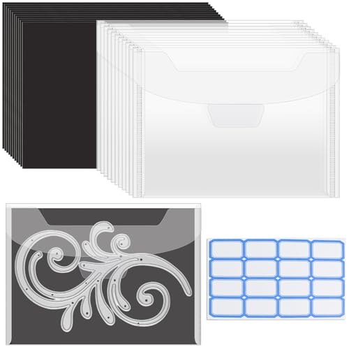 Image of Enenes 22 PCS Stamp and Die Storage Pockets with Magnetic Sheets, 11 Clear 9.4 x 7 Inch Plastic Storage Bags and 11 Thick 9 x 6.7 Inch Magnetic Die Sheets for Scrapbooking, Card Making & Paper Crafts
