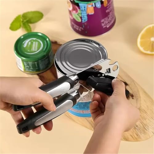 Multifunctional Stainless Steel Manual Can Opener and Bottle Opener, Heavy Duty Hand Held Can Opener with Easy Turn Knob, Sharp Blade Smooth Edge, Good Grips Kitchen Tool for Seniors (Black Silver) — view 6