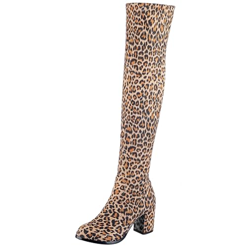 Bottes cuissardes stretch ajustables à talon bloc haut et bout rond zippé